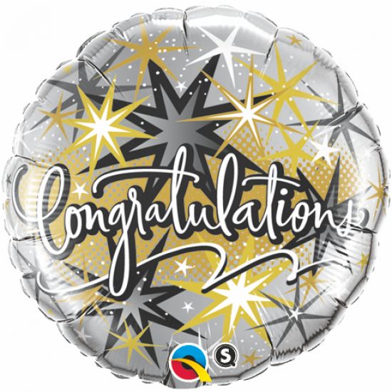 Congratulations Elegant Silver & Gold Stars Foil Balloon