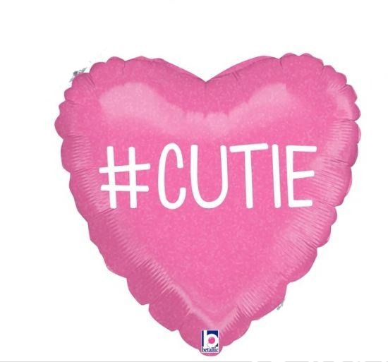 Pink Holographic #Cutie Heart Shape Foil Balloon