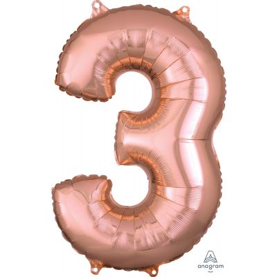 Rose Gold Mid-Size Number 3 Foil Balloon