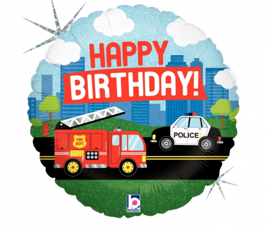 Emergency Cars Happy Birthday Foil Balloon