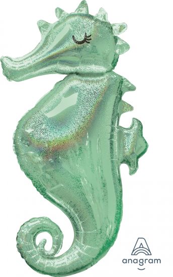 Mint Green Holographic Seahorse Foil Balloon Shape