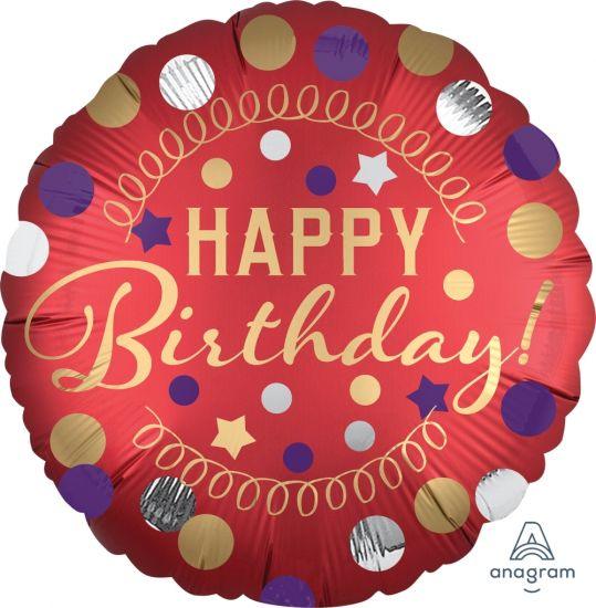 Red Satin Spots & Stars Happy Birthday Foil Balloon - Party Affair