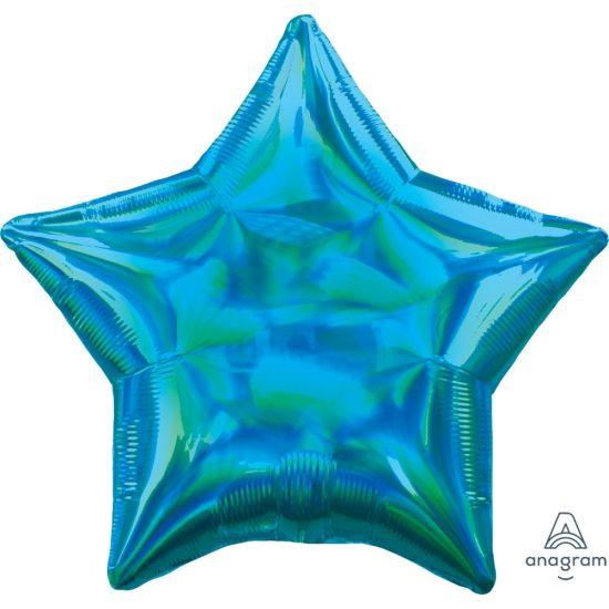 Iridescent Holographic Blue (Cyan) Star Foil Balloon - Party Affair