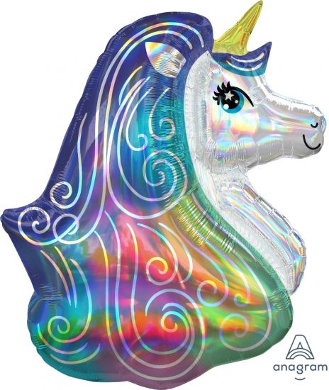 Holographic Iridescent Unicorn Head Foil Balloon Shape