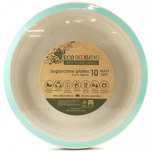 Eco-Friendly Sugarcane Lunch Plates With Mint Green Border