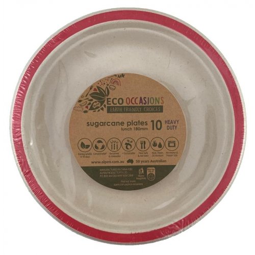 Eco-Friendly Sugarcane Lunch Plates With Red Border