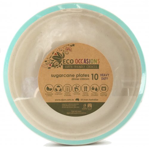 Eco-Friendly Sugarcane Dinner Plates With Mint Green Border