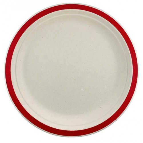 Eco-Friendly Sugarcane Dinner Plates With Red Border