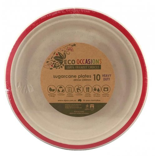 Eco-Friendly Sugarcane Dinner Plates With Red Border