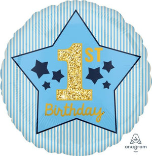 1st Birthday Blue & Gold Foil Balloon