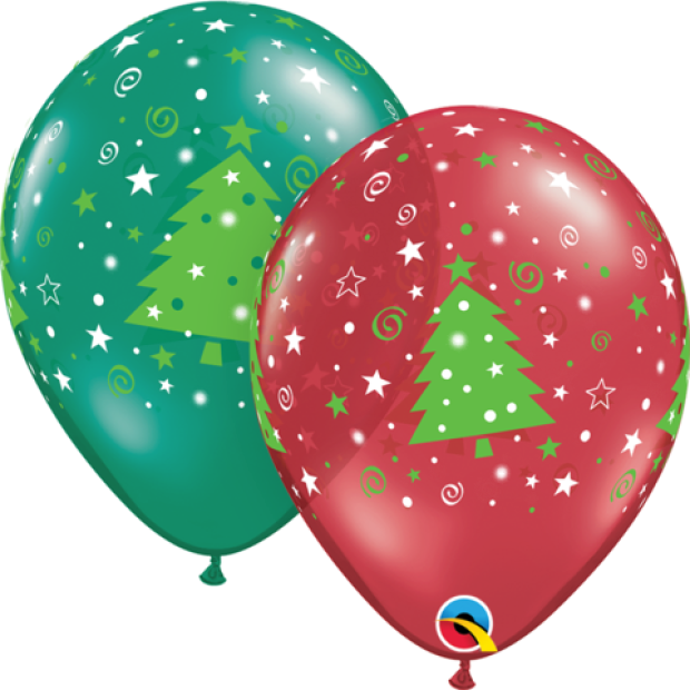 Christmas Trees Stars & Swirls Latex Helium Balloon 
