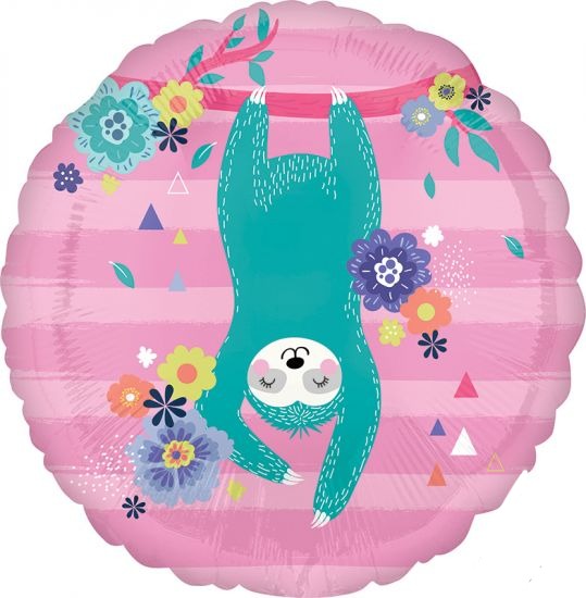 Hanging Sloth On Pink Foil Balloon