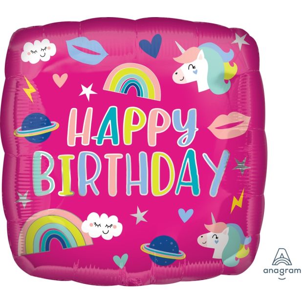 Happy Birthday Trendy Unicorn Icons Foil Balloon