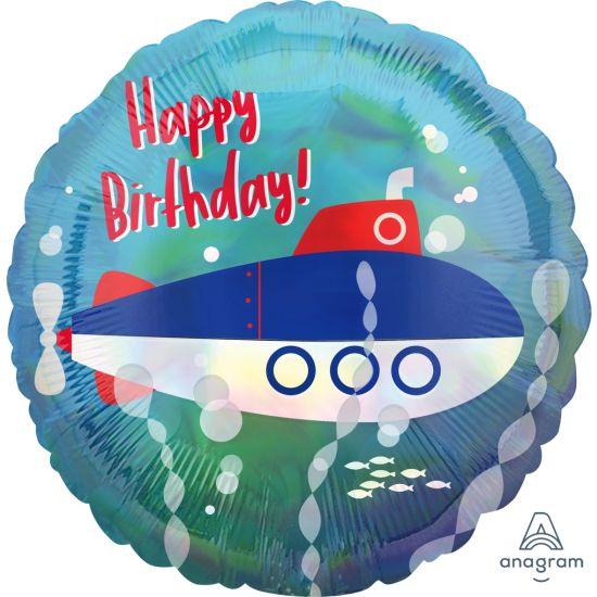 Holographic Submarine Happy Birthday Foil Balloon - Party Affair