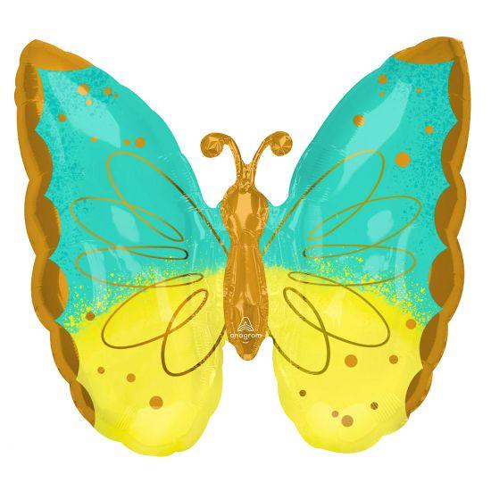 Mint & Yellow Butterfly Foil Balloon Shape - Party Affair
