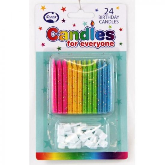Coloured Glitter Candles In White Holders