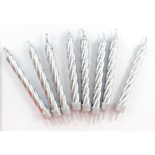 Jumbo Silver Twist Candles In Holders - Party Affair