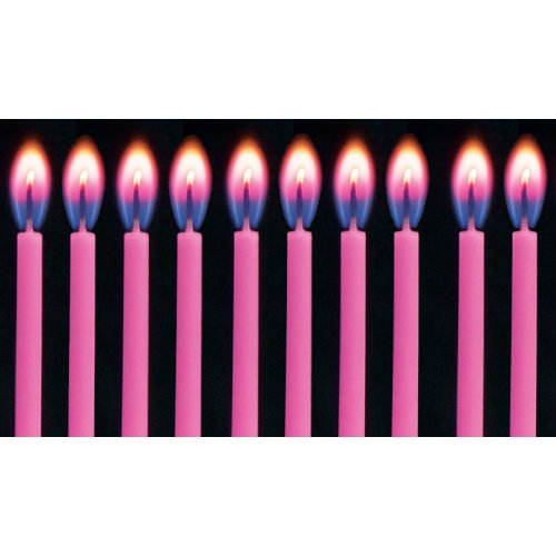 Pink Coloured Flame Candles With White Holders