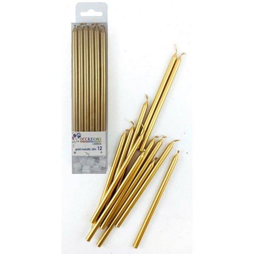 Gold Metallic Slim Candles With Holders - Party Affair