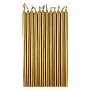 Gold Metallic Slim Candles With Holders