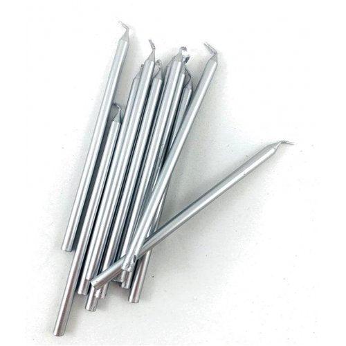 Silver Metallic Slim Candles With Holders - Party Affair