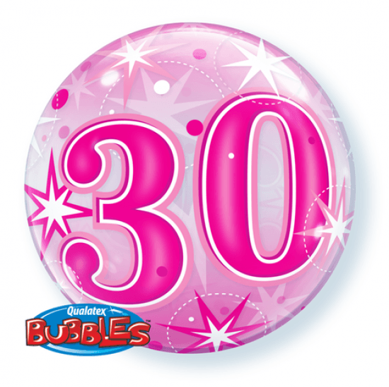 Pink Starburst Sparkle 30th Bubble Balloon - Party Affair