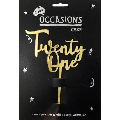 Gold Acrylic Twenty One Cake Topper - Party Affair