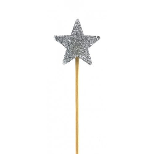 Silver Glitter Star Candle On Pick