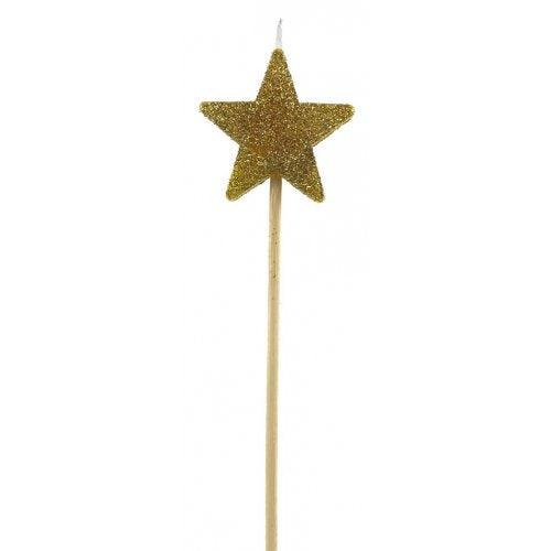 Gold Glitter Star Candle On Pick - Party Affair