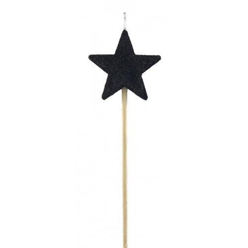 Black Glitter Star Candle On Pick - Party Affair
