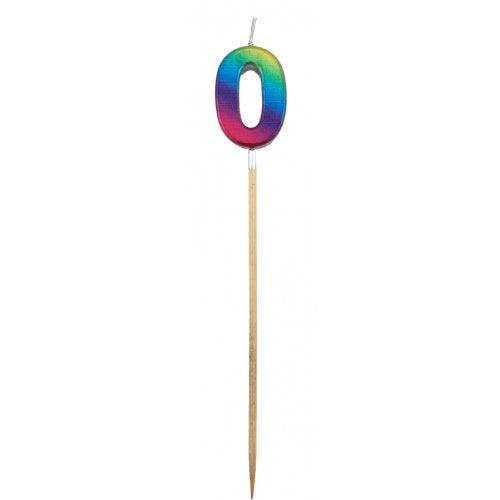 Rainbow Metallic Number 0 Zero Candle - Party Affair