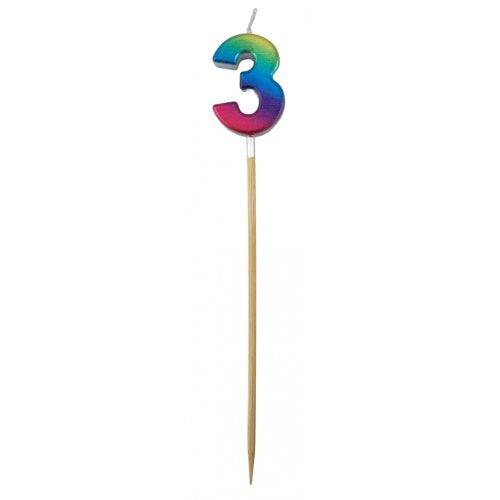 Rainbow Metallic Number 3 Three Candle - Party Affair