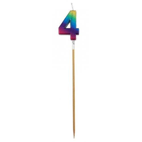 Rainbow Metallic Number 4 Four Candle - Party Affair