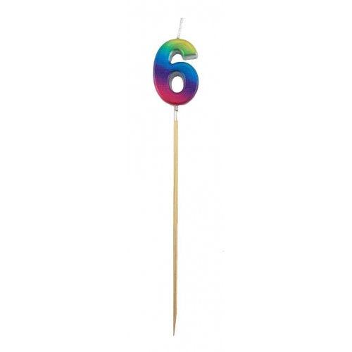 Rainbow Metallic Number 6 Six Candle - Party Affair