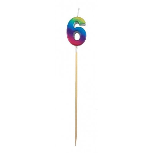 Rainbow Metallic Number 6 Six Candle