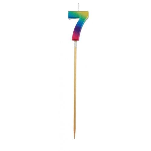 Rainbow Metallic Number 7 Seven Candle - Party Affair
