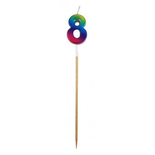Rainbow Metallic Number 8 Eight Candle - Party Affair