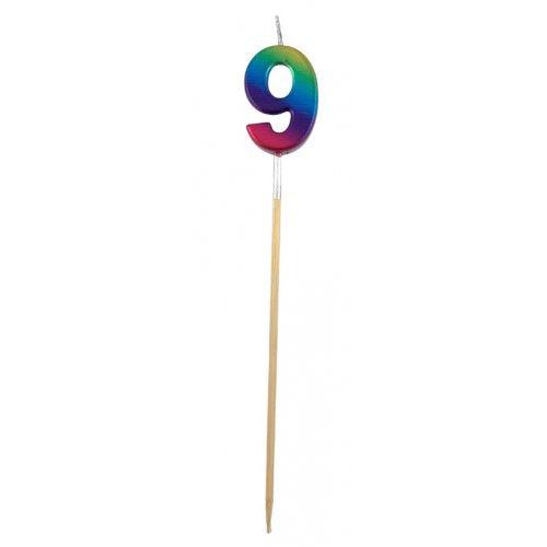 Rainbow Metallic Number 9 Nine Candle - Party Affair