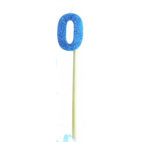 Blue Glitter Number 0 Zero Candle - Party Affair