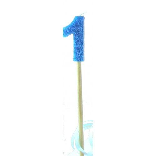 Blue Glitter Number 1 One Candle - Party Affair