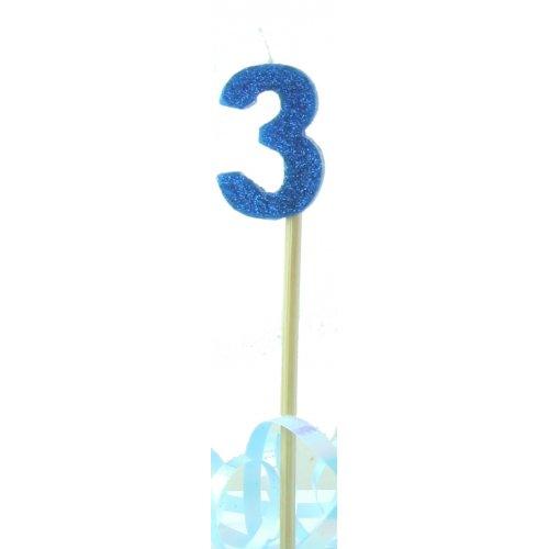 Blue Glitter Number 3 Three Candle - Party Affair