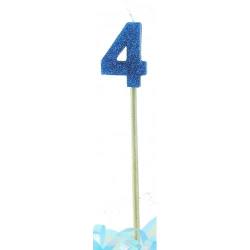 Blue Glitter Number Four Candle