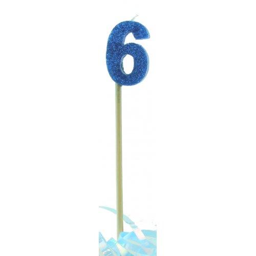 Blue Glitter Number 6 Six Candle - Party Affair