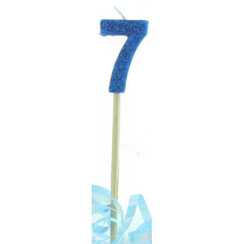 Blue Glitter Number 7 Seven Candle - Party Affair