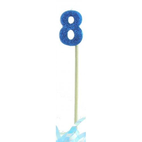 Blue Glitter Number 8 Eight Candle - Party Affair