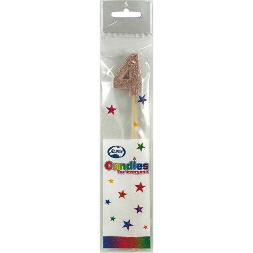 Rose Gold Glitter Number 4 Four Candle - Party Affair