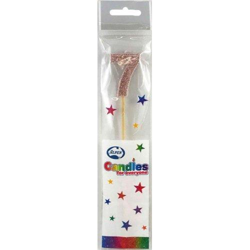 Rose Gold Glitter Number 7 Seven Candle - Party Affair