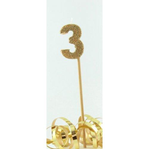 Gold Glitter Number 3 Three Candle - Party Affair