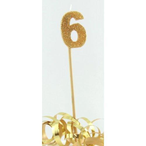 Gold Glitter Number 6 Six Candle - Party Affair