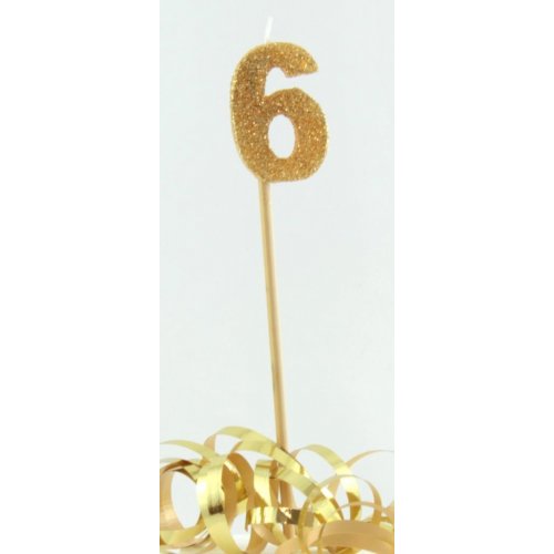 Gold Glitter Number 6 Six Candle